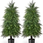 Product: YEMMEN 2 Pack 4ft Artificial Cedar Topiary Trees for Outdoor Front Porch Décor, UV Rated Fake Potted Plants for Indoor and Outdoor Use