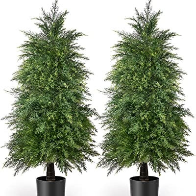Product: YEMMEN 2 Pack 4ft Artificial Cedar Topiary Trees for Outdoor Front Porch Décor, UV Rated Fake Potted Plants for Indoor and Outdoor Use