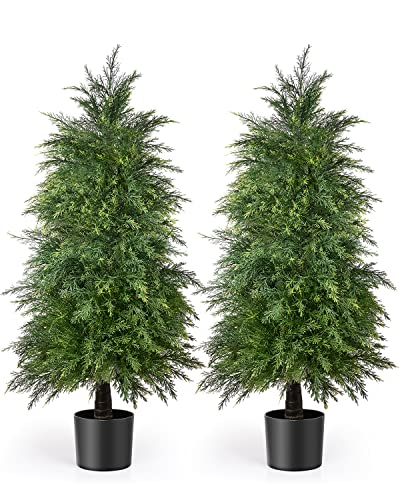 Product: YEMMEN 2 Pack 4ft Artificial Cedar Topiary Trees for Outdoor Front Porch Décor, UV Rated Fake Potted Plants for Indoor and Outdoor Use
