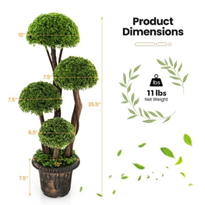 Product: Goplus Artificial Cypress Topiary Ball Tree, 3 Ft Tall Artificial Plant, Indoor/Outdoor Topiary Trees with Golden Cement Pot, Fake Greenery Plants Decorative Trees for Office Home Front Door