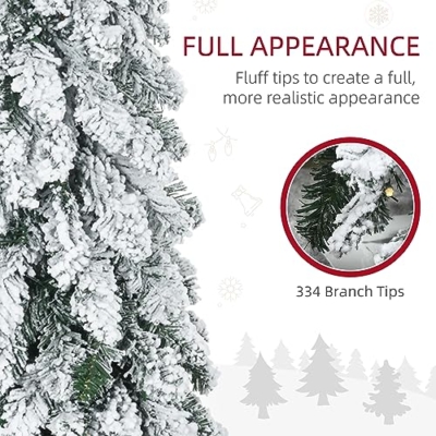 Silky Flower Store HOMCOM Prelit Pencil Artificial Christmas Tree, Snow Flocked Branches, 150 LED Lights, Downswept Shape, 5ft 12 12 Product: HOMCOM 5ft Tall Prelit Pencil Artificial Christmas Tree Holiday Décor with 334 Snow Flocked Branches, 150 Warm White or Colorful LED Lights, Downswept Shape