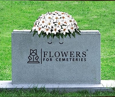 Product: Sympathy Silks Artificial Cemetery Flowers - Grave Decoration - Memorial Flowers - 30" White Poinsettia Saddle for Headstone
