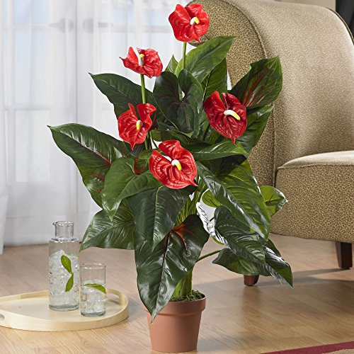 Silky Flower Store Nearly Natural Red Anthurium Silk Plant Real Touch, Artificial Lush Greenery Crimson Flowers, 3ft 3 3 Product: Nearly Natural 3ft. Anthurium Silk Plant (Real Touch), Red
