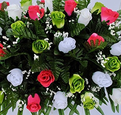 Silky Flower Store Pink Green White Rose Mix Cemetery Flower Saddle, Grave Headstone Decoration, Artificial Floral Arrangement, 20.5cm 6 6 Product: Spring Cemetery Flowers for Headstone and Grave Decoration-Pink Green and White Rose Mix Saddle
