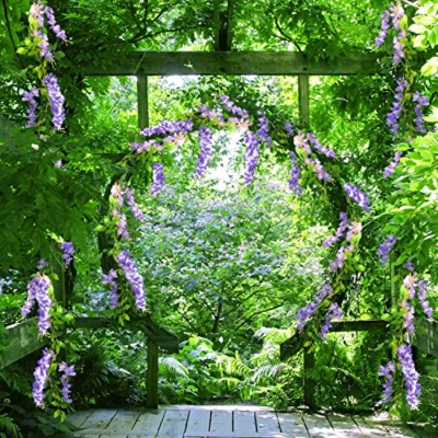 Silky Flower Store Purple Artificial Wisteria Vines, Faux Hanging Flowers, Wedding Decor, 14FT 14 14 Product: MOTONG Artificial Flowers Decoration, 2 Pcs (14FT) Fake Flowers Wisteria Vines, Artificial Vine Garland Plants Arts For Ceremony Home Garden Wedding Party Decoration (Purple)