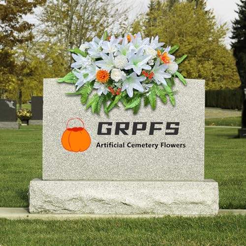 Silky Flower Store Artificial Cemetery Flower Saddle, White Lily Grave Marker Memorial Flowers, UV Resistant Headstone Arrangement 20.5cm 1 1 Product: Realistic White Lily GRPFS Headstone Flower Saddle - Silks Artificial Cemetery Flowers for Graves
