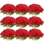 Product: Jexine 100 Pieces Artificial Roses Flowers Bulk, Long Stem Realistic Fake Silk Roses Bouquet for Table Centerpiece Vases Wedding Party Home Kitchen Decor (Red)