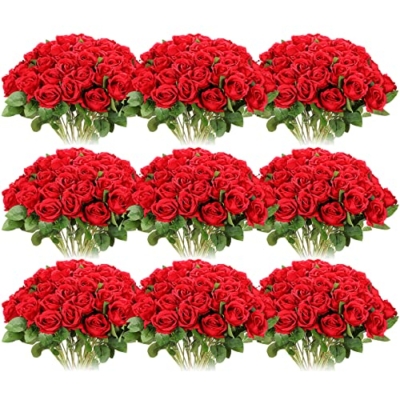 Product: Jexine 100 Pieces Artificial Roses Flowers Bulk, Long Stem Realistic Fake Silk Roses Bouquet for Table Centerpiece Vases Wedding Party Home Kitchen Decor (Red)