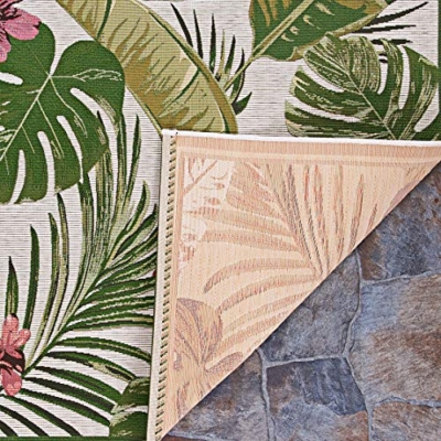 Product: Couristan Dolce Flowering Fern Ivory-Hunter Green Indoor/Outdoor Area Rug, 5'3" x 7'6"