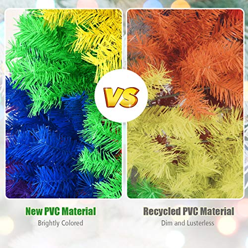 Product: Goplus 7ft Artificial Colorful Rainbow Christmas Tree, Full Fir Hinged Xmas Tree with 1213 Branch Tips, Solid Metal Stand, Perfect for Indoor Outdoor Holiday Seasonal Decoration