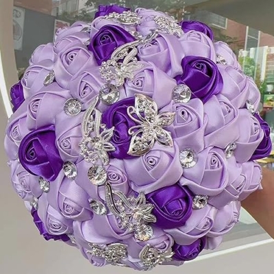 Product: Sharebeauty 9.4" Handmade Satin Rose Bridal Bouquet Toss Round Wedding Bouquet Throw Toss Artificial Flower Bunch Light Purple + Purple