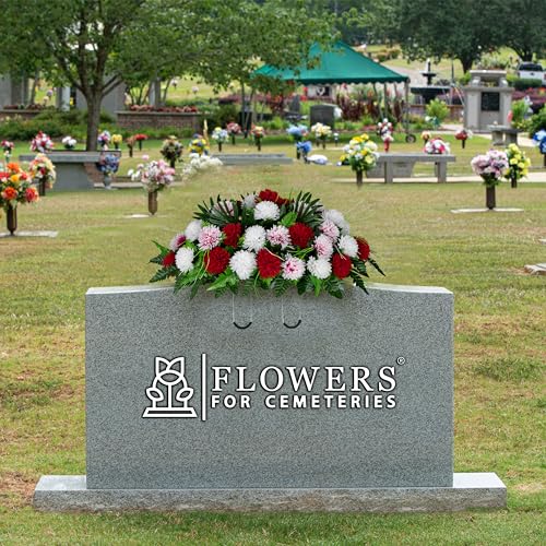 Silky Flower Store Sympathy Silks 30 Headstone Flower Saddle Artificial Cemetery Flowers, Red White Mums, 30cm 1 1 Product: Sympathy Silks 30" Headstone Flower Saddle Artificial Cemetery Flowers - Gravesite Flowers - Red and White Mums