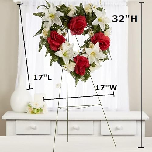 Silky Flower Store Premade Red Cream Silk Flower Heart Cemetery Wreath, Metal Easel Memorial Grave Arrangement, 32.5cm 1 1 Product: Premade Red and Cream Silk Flowers Heart Cemetery Wreath with Metal Easel for Graveside Memorial Day Decoration or Funeral Floral Spray for Mother, Father, Mom, Dad, Sister, Brother or Loved One
