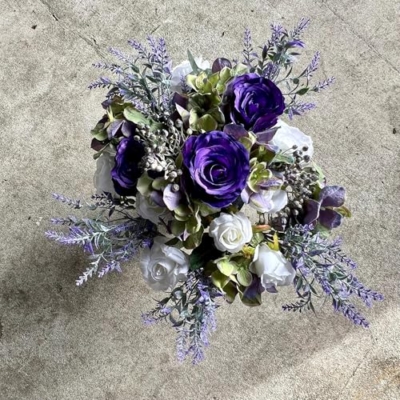 Product: Elegant Artificial Lavender & Purple Rose Funeral Flowers for Outdoor Grave Decorations