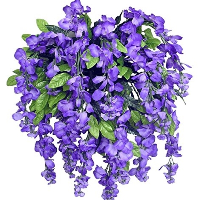 Silky Flower Store Artificial Lavender Wisteria Hanging Plants, 2pcs 15 Stem Purple Faux Florals, Wedding Garden Decor, UV Resistant 32.5cm 10 10 Product: Admired By Nature 2pcs 15 Stem Lavender Wisteria Hanging Plants - Perfect for Outdoor Decor, Weddings, Gardens, and Graves