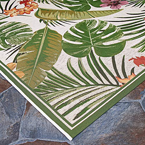 Product: Couristan Dolce Flowering Fern Ivory-Hunter Green Indoor/Outdoor Area Rug, 5'3" x 7'6"