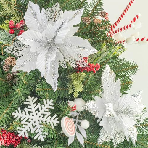 Product: KI Store Large Christmas Poinsettia 6pcs Artificial Flower Picks Spray for Christmas Tree Decoration Wreath Garland (White)