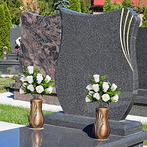 Product: Artificial Cemetery Flowers with Vase, Artificial Rose Bouquet Grave Memorial Flowers for Cemetery Headstones Decoration, Set of 2