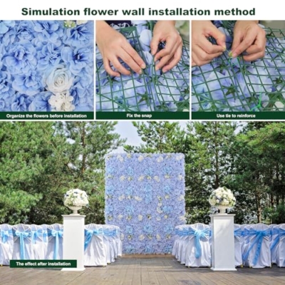 Product: Artificial Flower Wall Panels 6pcs 3D Silk Floral Background 15 * 15inch Faux Flower Wall Mat for Home Decor Birthday Party Wedding Photo Backdrops-Blue