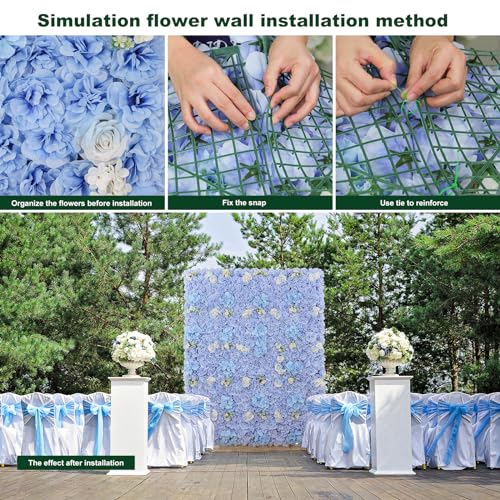 Product: Artificial Flower Wall Panels 6pcs 3D Silk Floral Background 15 * 15inch Faux Flower Wall Mat for Home Decor Birthday Party Wedding Photo Backdrops-Blue
