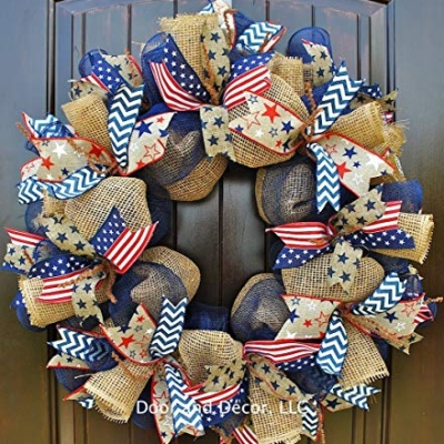 Product: Patriotic Mesh Wreath for July 4th, Memorial Day, Father's Day, and Labor Day in 24 inch Diameter