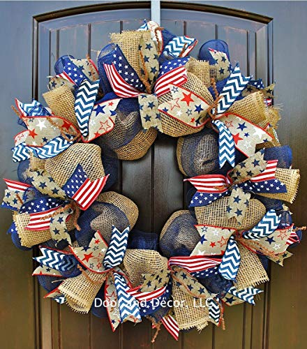 Patriotic Mesh Wreath for July 4th, Memorial Day, Father's Day, and Labor Day in 24 inch Diameter - Artificial Flower Arrangements Product: Patriotic Mesh Wreath for July 4th, Memorial Day, Father's Day, and Labor Day in 24 inch Diameter
