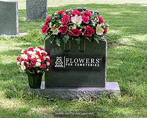 Product: Sympathy Silks Artificial Cemetery Flowers – Realistic- Outdoor Grave Decorations - Non-Bleed Colors, and Easy Fit - Cream Pink Amaryllis & Fuchsia Rose Saddle for Headstone