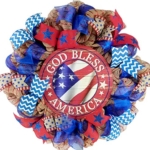 Product: God Bless America Door Wreath | Fourth of July Wreath | Red White Blue Burlap