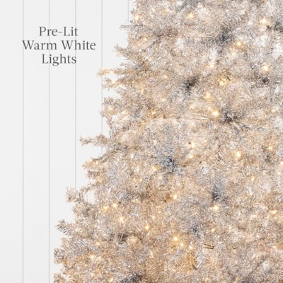 Product: Best Choice Products 6ft Prelit Tinsel Christmas Tree, Artificial Seasonal Holiday Decoration w/ 1,000 Branch Tips, Stand - Silver