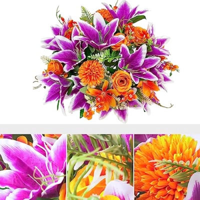 Product: FLOWERIA Large Purple-Orange Memorial Flowers for Cemetery - Artificial Sympathy Flower Saddle for Graveside Headstone
