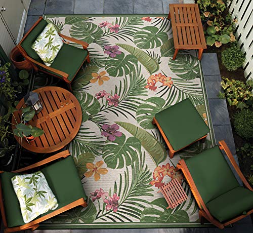 Product: Couristan Dolce Flowering Fern Ivory-Hunter Green Indoor/Outdoor Area Rug, 5'3" x 7'6"