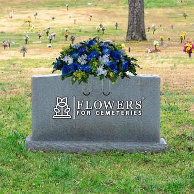 Silky Flower Store Sympathy Silks Artificial Cemetery Flowers, Blue Roses and Hydrangeas Headstone Saddle, 30 Headstone Flower Saddle 30cm 11 11 Product: Sympathy Silks 30" Headstone Flower Saddle Artificial Cemetery Flowers - Gravesite Flowers - Blue Roses and Hydrangeas