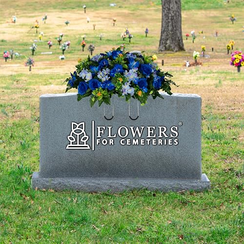 Silky Flower Store Sympathy Silks Artificial Cemetery Flowers, Blue Roses and Hydrangeas Headstone Saddle, 30 Headstone Flower Saddle 30cm 4 4 Product: Sympathy Silks 30" Headstone Flower Saddle Artificial Cemetery Flowers - Gravesite Flowers - Blue Roses and Hydrangeas