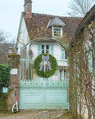 Silky Flower Store Artificial Boxwood Wreath, Faux Round Boxwood Wreath with Plaid Bow, UV Resistant Indoor Outdoor Decor, 32in 5 5 Product: Vlorart 32" Faux Round Boxwood Wreath, Artificial Large Boxwood Wreath Front Door Wreaths Artificial Spring Summer Greenery Hanging with A Plaid Bow for Villa Wall Hanging Window Wedding Party Decor