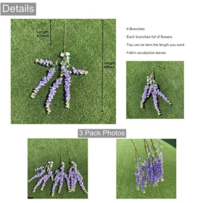 Silky Flower Store Artificial Wisteria Hanging Flowers, 6 Branches Faux Rattan Vine, Burgundy White Champagne Pink Purple, 3 Pack, 32.5cm 6 6 Product: SZSYLM Wisteria Hanging Flowers, 6 Branches Thick Artificial Fake Rattan Vines Garland, 3Pack Hanging Wedding Arch Flowers, Party Centerpiece or Home Decorations