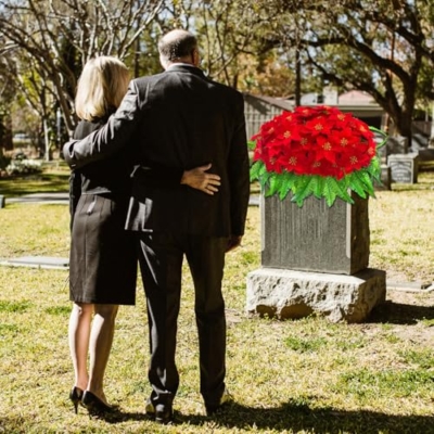 Product: GRPFS Christmas Cemetery Flowers Red Poinsettias Headstone Flowers Saddle Realistic Memorial Flower Arrangement for Outdoor Grave Decorations