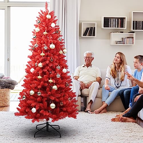 Silky Flower Store 7FT Artificial Full Christmas Tree, Unlit Faux Red Christmas Tree, 1066 Branch Tips, 40in Diameter, 7FT 6 6 Product: Maylaviu 7FT Artificial Full Christmas Tree, Unlit - Faux Red Christmas Tree for Front Door, Porch, Entryway Xmas Home Decorations - Fake Xmas Tree with 1066 Branch Tips