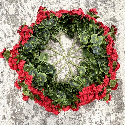 Product: Dophinena Pack of 12 - Artificial Geraniums Bundles Full Blooms Silk Flower Plants Geranium Bush Red Color for Home Garden Wedding Indoor Outdoor Decor (Red - Pack of 12)