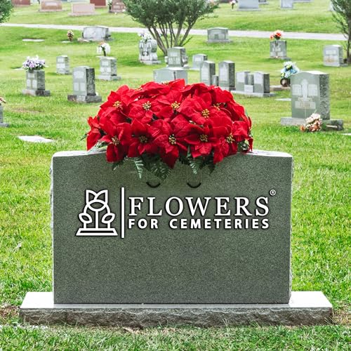 Silky Flower Store Artificial Cemetery Flowers, Red Poinsettia Headstone Saddle, Weatherproof Memorial Decor 2-3+ Months, 32.5cm 4 4 Product: Sympathy Silks Artificial Cemetery Flowers - Winter Memorial Flowers - Christmas Poinsettias - Red Poinsettias Saddle for Headstone