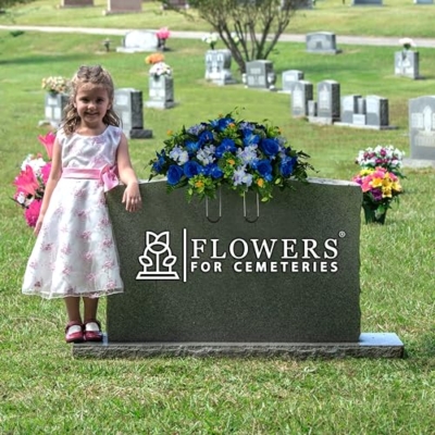 Silky Flower Store Sympathy Silks Artificial Cemetery Flowers, Blue Roses and Hydrangeas Headstone Saddle, 30 Headstone Flower Saddle 30cm 9 9 Product: Sympathy Silks 30" Headstone Flower Saddle Artificial Cemetery Flowers - Gravesite Flowers - Blue Roses and Hydrangeas