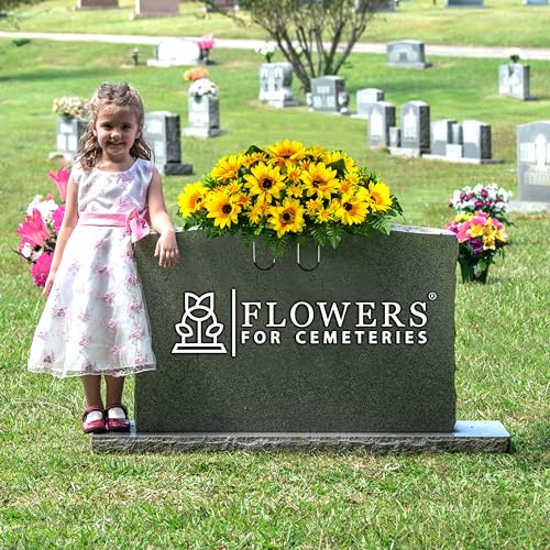 Silky Flower Store Artificial Cemetery Flowers, Yellow Sunflower Grave Saddle, Sympathy Headstone Decoration, 20.5cm 5 5 Product: Sympathy Silks Artificial Cemetery Flowers - Grave Flowers for Cemetery - Yellow Sunflower Saddle for Headstone