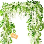 Product: MOTONG Artificial Flowers Decoration, 2 Pcs (14FT) Fake Flowers Wisteria Vines, Artificial Vine Garland Plants Arts For Ceremony Home Garden Wedding Party Decoration (4 Pcs White)