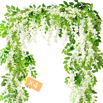 Product: MOTONG Artificial Flowers Decoration, 2 Pcs (14FT) Fake Flowers Wisteria Vines, Artificial Vine Garland Plants Arts For Ceremony Home Garden Wedding Party Decoration (4 Pcs White)