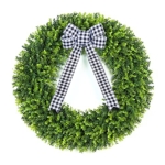 Product: Vlorart 32" Faux Round Boxwood Wreath, Artificial Large Boxwood Wreath Front Door Wreaths Artificial Spring Summer Greenery Hanging with A Plaid Bow for Villa Wall Hanging Window Wedding Party Decor