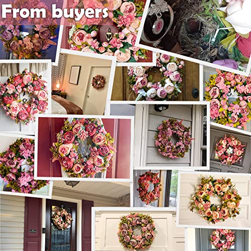 Silky Flower Store Artificial Peony Flower Wreath, Vintage Silk Front Door Decor, Faux Hydrangea Greenery, 19Inch 1 1 Product: BOMAROLAN Artificial Peony Flower Wreath 19Inch Vintage Blooming Silk Peonies Spring Summer Fall Winter Large Wreaths Flower Green Leaves for Outdoor Front Door Indoor Wedding Wall Or Window Décor