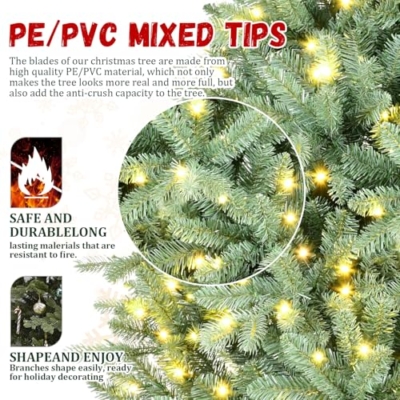 Silky Flower Store 7FT Prelit Blue Artificial Christmas Tree, Premium Spruce, 2518 Branch Tips, Warm White LED Lights, Hinged Branches, 7FT 11 11 Product: 7FT Prelit Blue Artificial Christmas Tree - Premium Spruce with 2518 Branch Tips for a Festive Holiday Decor