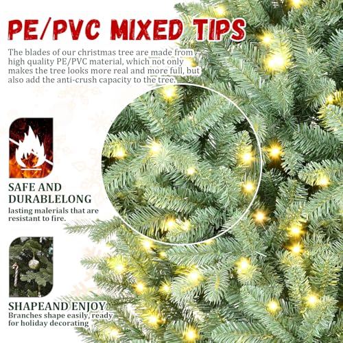 Silky Flower Store 7FT Prelit Blue Artificial Christmas Tree, Premium Spruce, 2518 Branch Tips, Warm White LED Lights, Hinged Branches, 7FT 2 2 Product: 7FT Prelit Blue Artificial Christmas Tree - Premium Spruce with 2518 Branch Tips for a Festive Holiday Decor