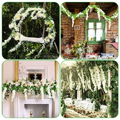 Silky Flower Store Artificial Wisteria Vine Garland, Fake Flowers Decoration, White 14ft, Wedding Ceremony Home Garden Decor, 2m 11 11 Product: MOTONG Artificial Flowers Decoration, 2 Pcs (14FT) Fake Flowers Wisteria Vines, Artificial Vine Garland Plants Arts For Ceremony Home Garden Wedding Party Decoration (4 Pcs White)
