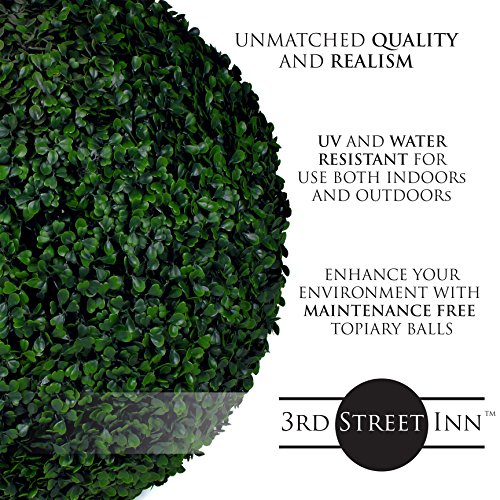 Product: 3rd Street Inn Large Boxwood Topiary Ball - Artificial Plant Set - Indoor/Outdoor Wedding Party Decor - Faux Foliage Garden Sphere - Tree and Bush Substitute (15")