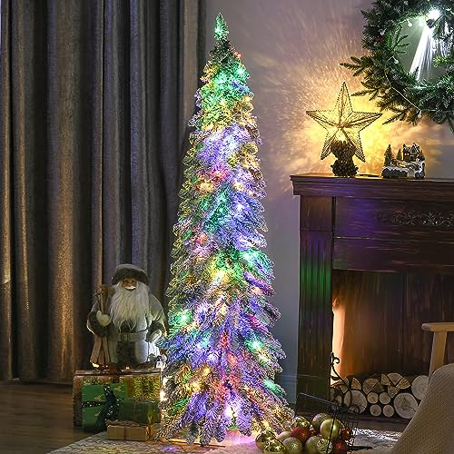 Silky Flower Store HOMCOM Prelit Pencil Artificial Christmas Tree, Snow Flocked Branches, 150 LED Lights, Downswept Shape, 5ft 1 1 Product: HOMCOM 5ft Tall Prelit Pencil Artificial Christmas Tree Holiday Décor with 334 Snow Flocked Branches, 150 Warm White or Colorful LED Lights, Downswept Shape